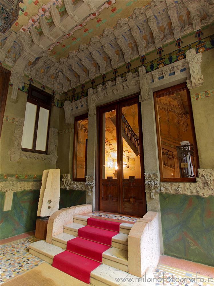 Milan (Italy) - Entrance of the left staircase of House Campanini